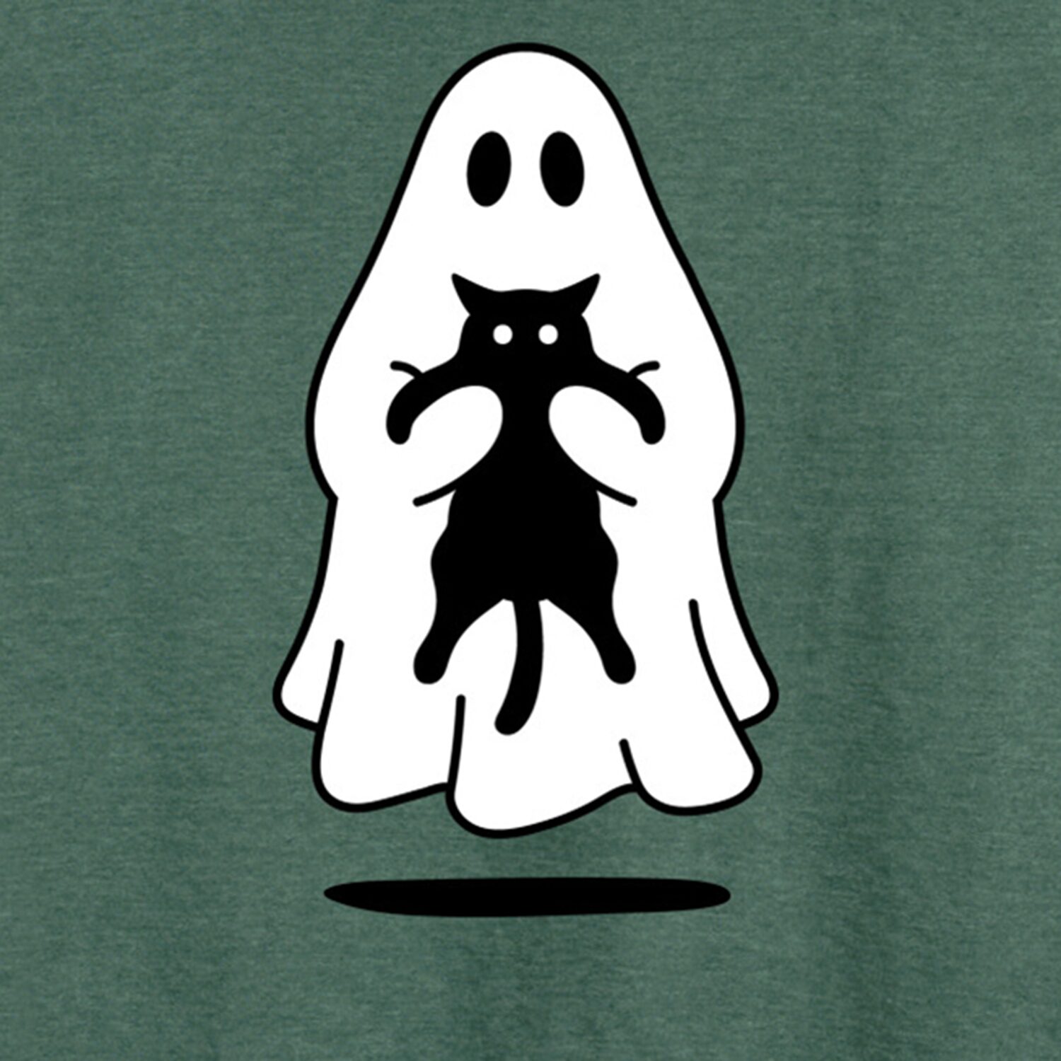 Ghost Holding Black Cat Womens Round Neck Long Sleeve Regular Fit Graphic T-Shirt