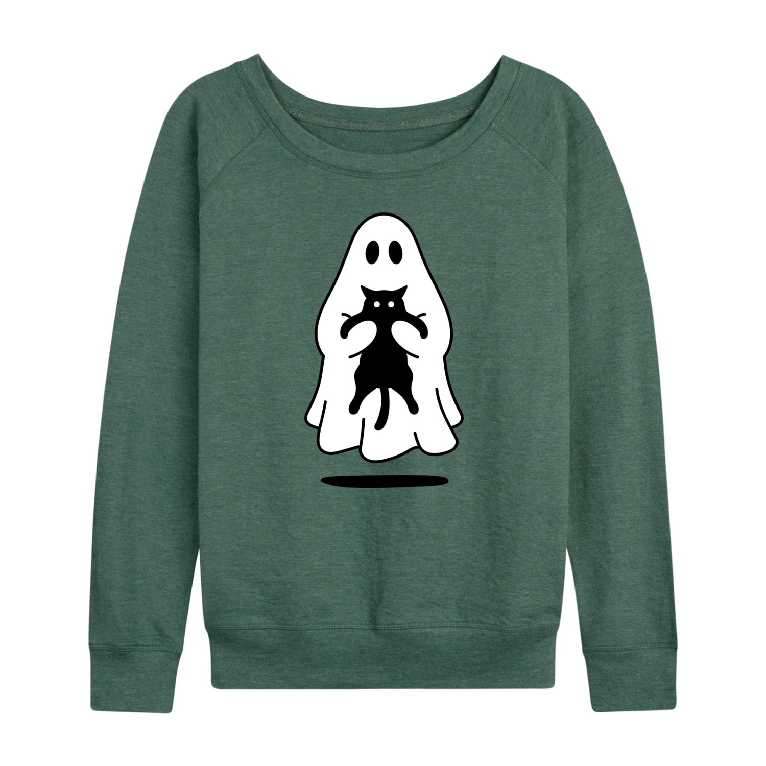 Ghost Holding Black Cat Womens Round Neck Long Sleeve Regular Fit Graphic T-Shirt