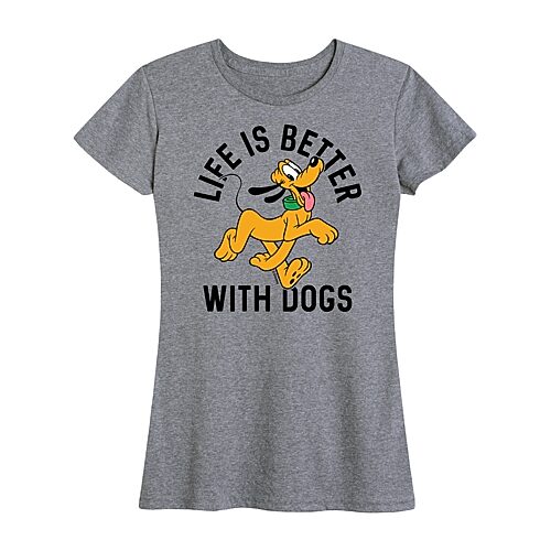 Pluto Life With Dogs Womens Crew Neck Short Sleeve Regular Fit Pluto Graphic T-Shirt, Small, Gray