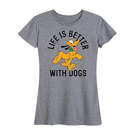 Pluto Life With Dogs Womens Crew Neck Short Sleeve Regular Fit Pluto Graphic T-Shirt