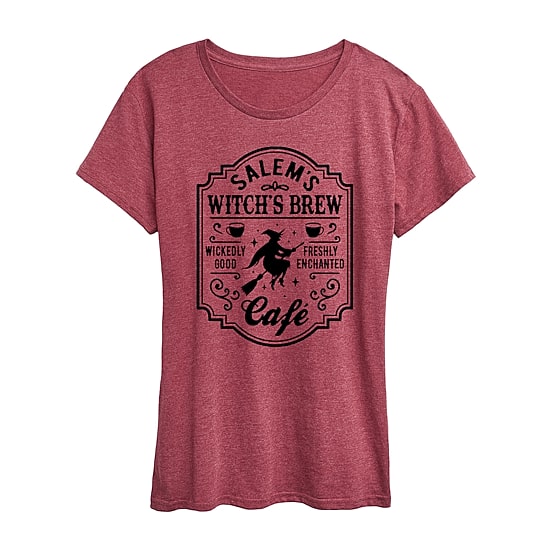Salems Witch Brew Cafe Womens Crew Neck Short Sleeve Regular Fit Graphic T-Shirt