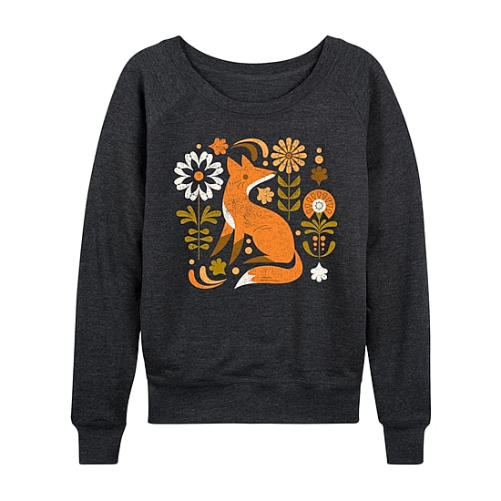 Autumn Fox Womens Round Neck Long Sleeve Regular Fit Graphic T-Shirt