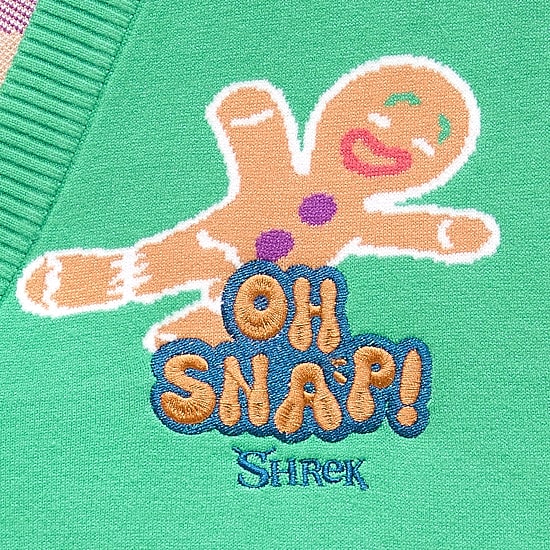 Shrek Ginger Bread Man Womens V Neck Long Sleeve Button Juniors Cardigan