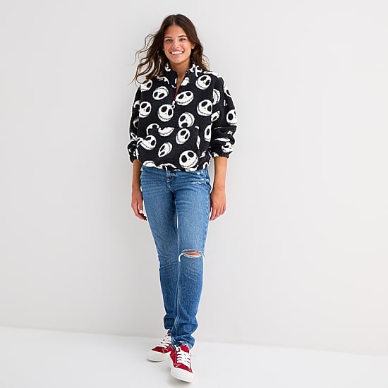Womens Juniors Mock Neck Long Sleeve Nightmare Before Christmas Quarter-Zip Pullover