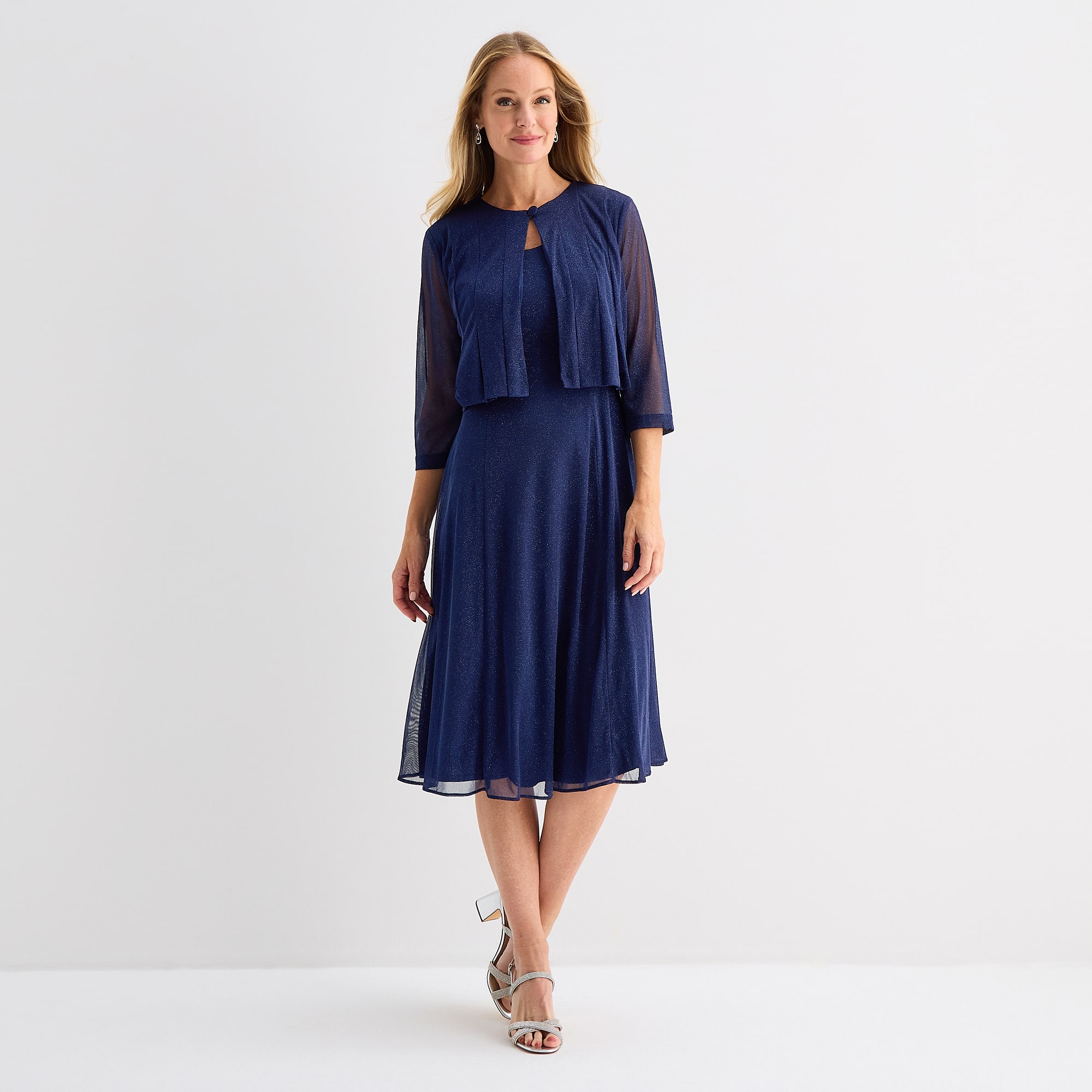 Danny & Nicole Womens Shimmer Midi Jacket Dress