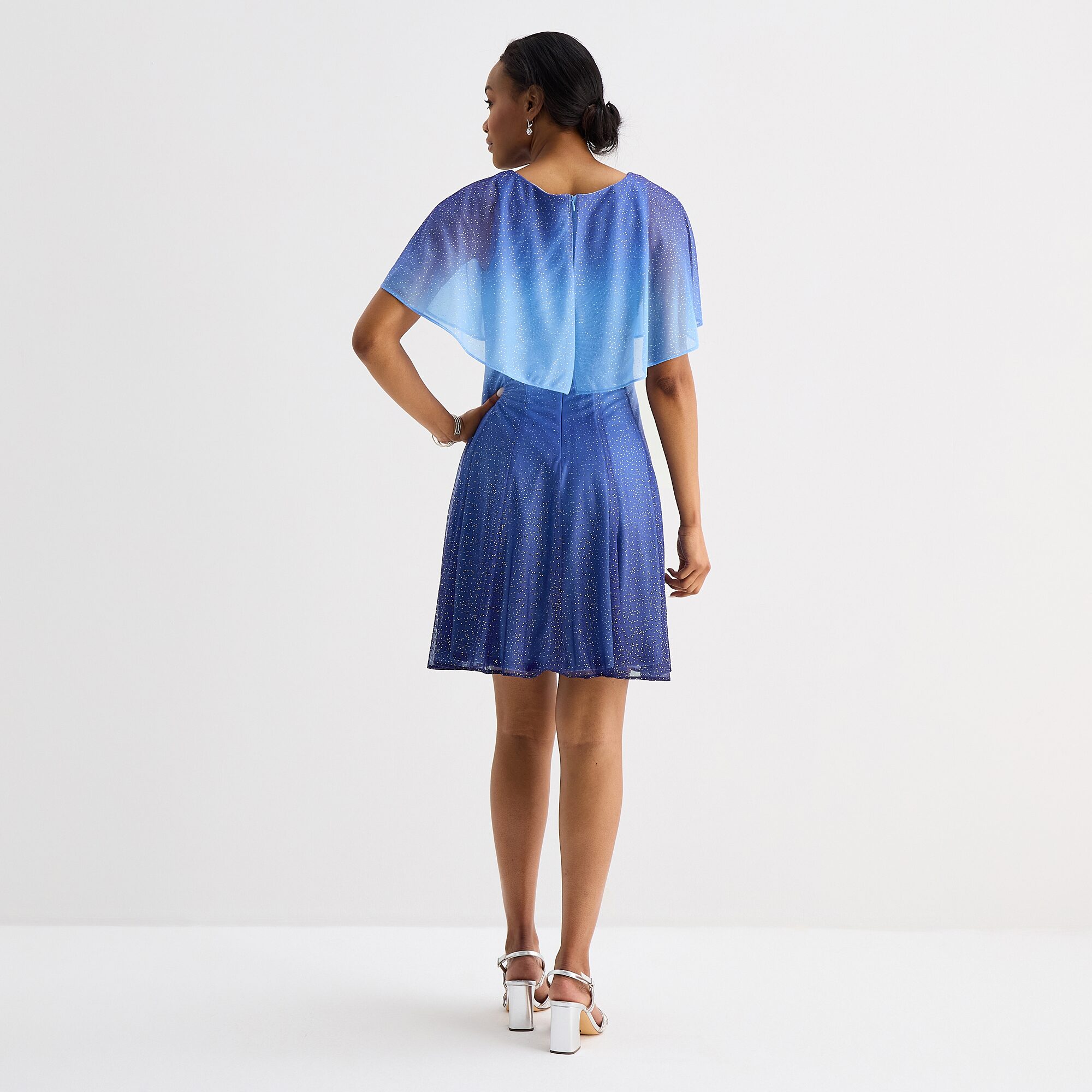 Danny & Nicole Womens Round Neck Short Sleeve Cape Ombre Fit + Flare Dress