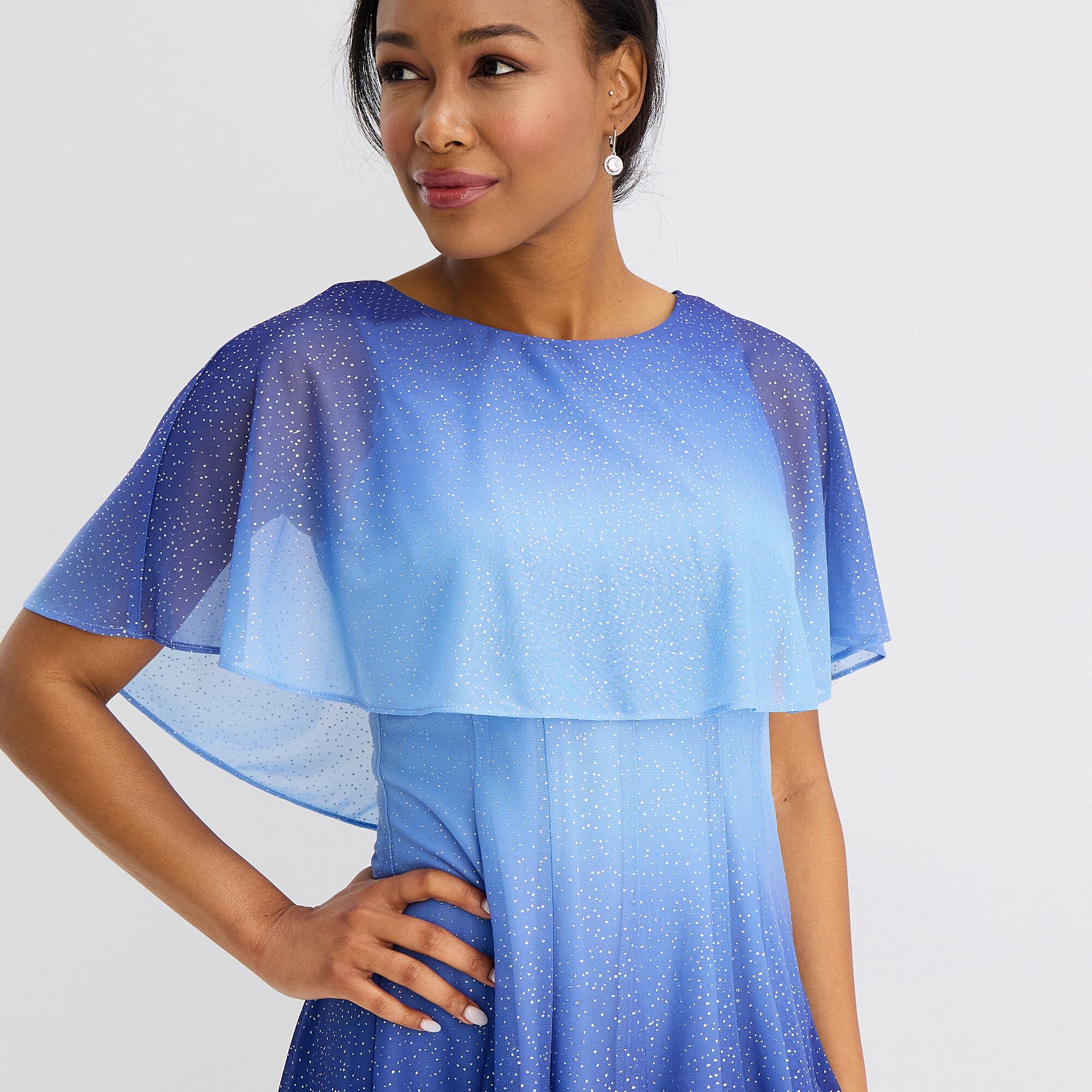 Danny & Nicole Womens Round Neck Short Sleeve Cape Ombre Fit + Flare Dress