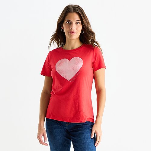 St. John's Bay Womens Crew Neck Short Sleeve Regular Fit Graphic T-Shirt, Petite X-large, Red