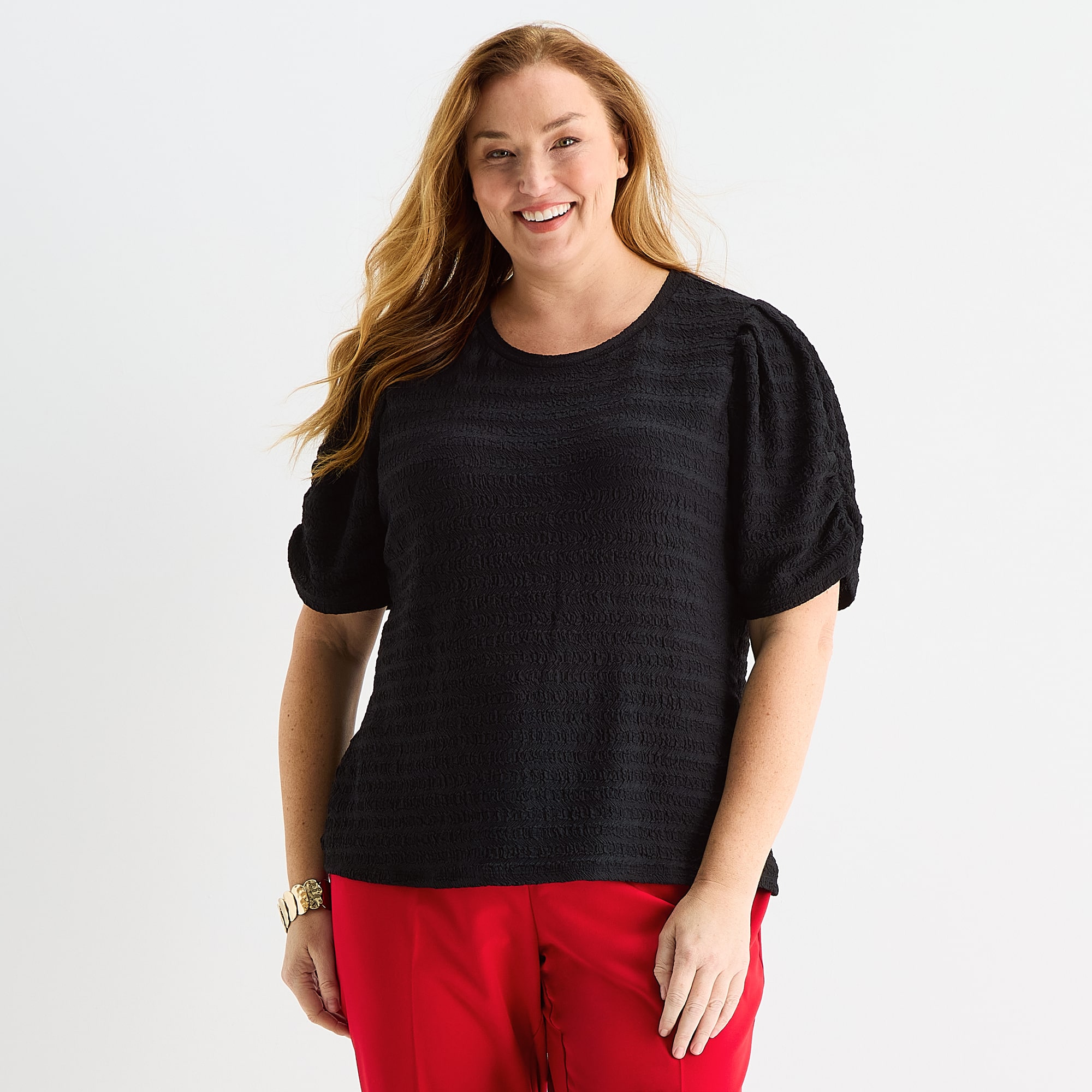 Liz Claiborne Womens Plus Crew Neck Short Sleeve Blouse