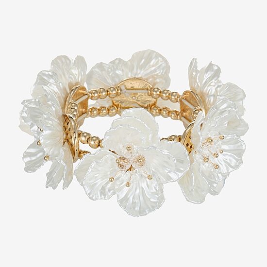 Bijoux Bar Gold Tone Womens Flower Stretch Bracelet