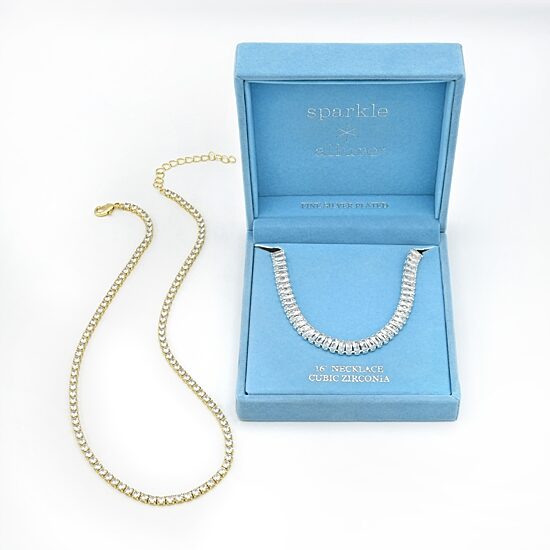 Sparkle Allure Womens Cubic Zirconia 14K Gold Over Brass 16 Inch Tennis Necklace