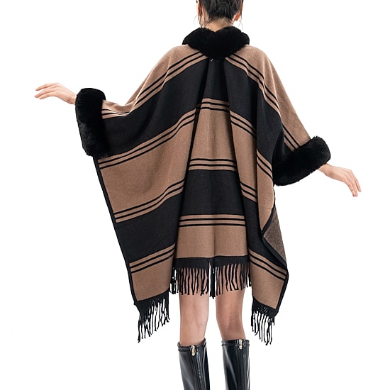 Karla Hanson Soft Ruana Womens Long Sleeve Striped Poncho