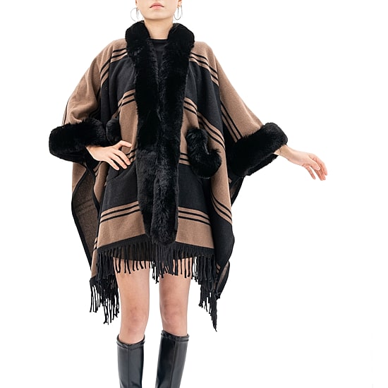 Karla Hanson Soft Ruana Womens Long Sleeve Striped Poncho