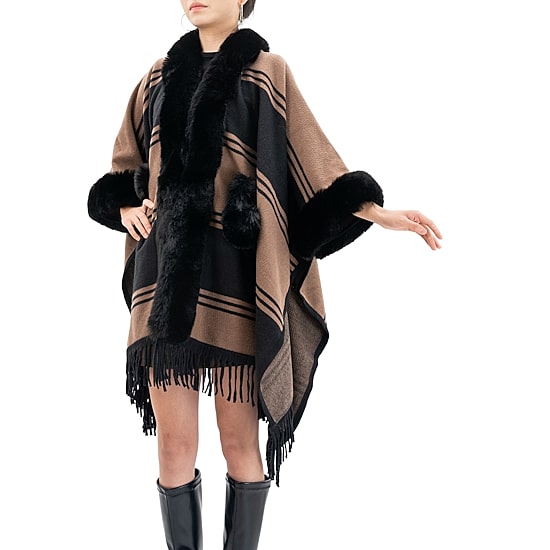 Karla Hanson Soft Ruana Womens Long Sleeve Striped Poncho