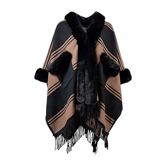 Karla Hanson Soft Ruana Womens Long Sleeve Striped Poncho