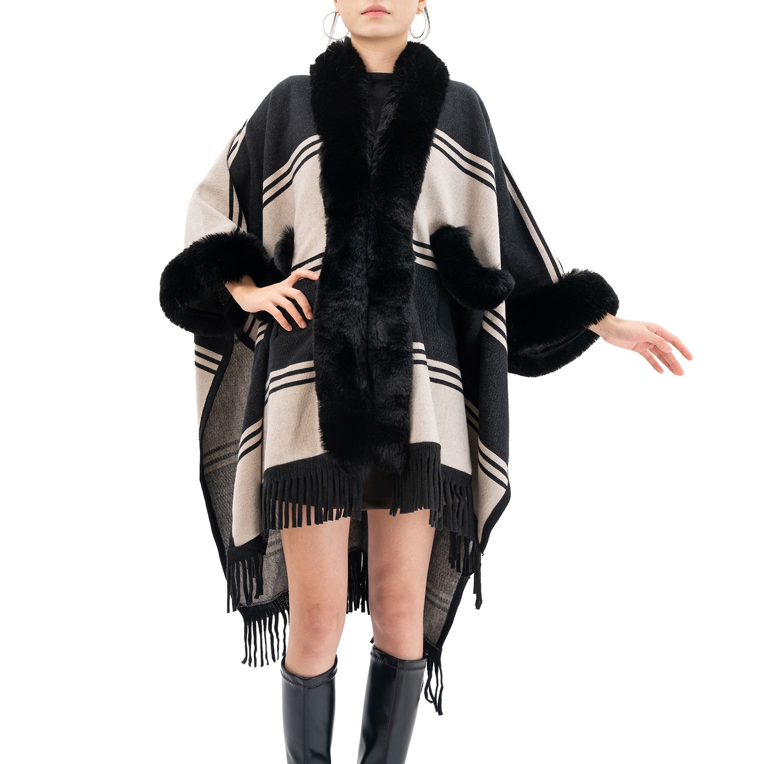 Karla Hanson Soft Ruana Womens Striped Poncho