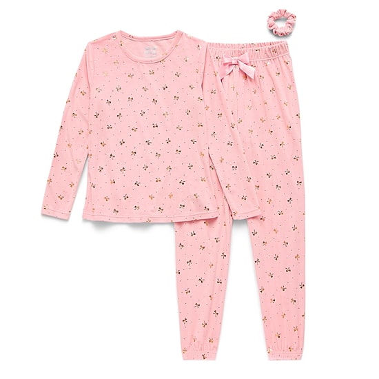 Sleep On It Little & Big Kid Girls Velour Crew Neck Long Sleeve 3-pc. Pajama Set