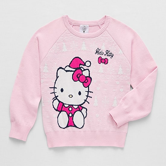 Little & Big Kid Girls Round Neck Long Sleeve Hello Kitty Pullover Sweater