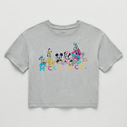 Little & Big Kid Girls Crew Neck Short Sleeve Regular Fit Mickey Mouse Graphic T-Shirt, Medium (10-12), Gray