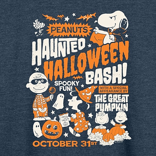 Peanuts Haunted Haloween Womens Round Neck Long Sleeve Regular Fit Peanuts Graphic T-Shirt