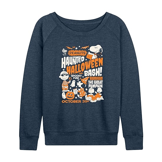 Peanuts Haunted Haloween Womens Round Neck Long Sleeve Regular Fit Peanuts Graphic T-Shirt