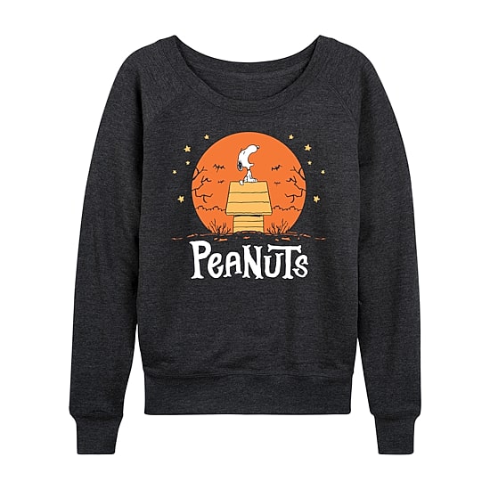 Peanuts Snoopy Dog House Halloween Womens Round Neck Long Sleeve Regular Fit Snoopy Graphic T-Shirt