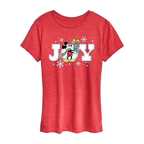 Disney Joy Mickey Womens Crew Neck Short Sleeve Regular Fit Mickey and Friends Graphic T-Shirt, Small, Red