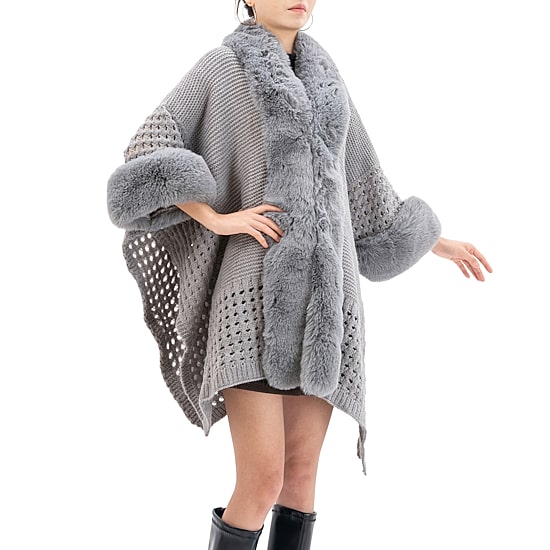 Karla Hanson Knit Ruana Womens Long Sleeve Poncho