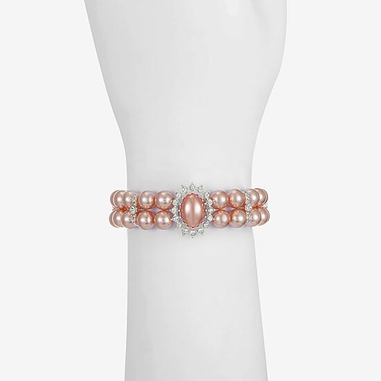 Monet Jewelry Timeless Womens Glass Simulated Pearl Round Stretch Bracelet