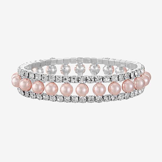 Monet Jewelry Timeless Womens Glass Simulated Pearl Round Stretch Bracelet