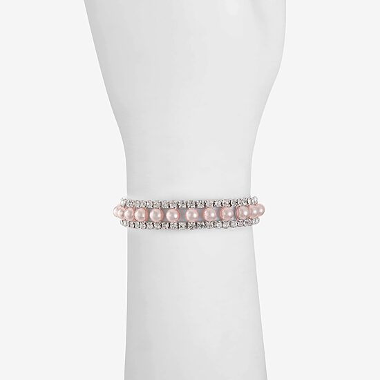Monet Jewelry Timeless Womens Glass Simulated Pearl Round Stretch Bracelet