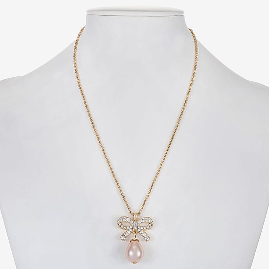 Monet Jewelry Gold Tone Womens Glass Simulated Pearl Bow 17 Inch Pendant Necklace