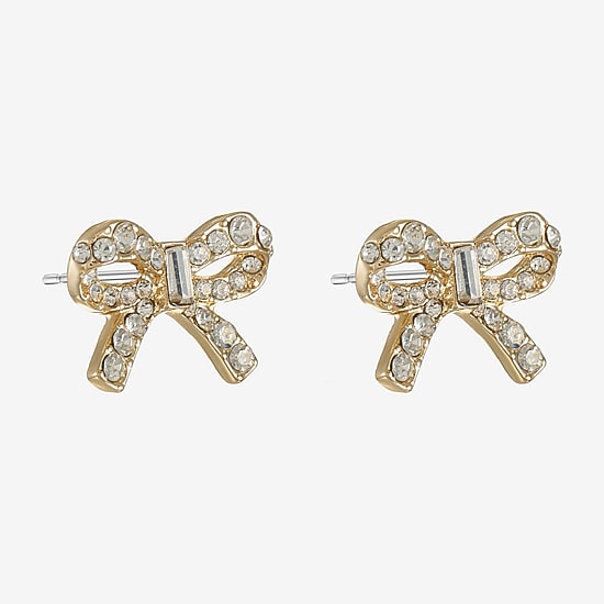 Monet Jewelry Gold Tone Glass Simulated Pearl 20mm Bow Stud Earrings