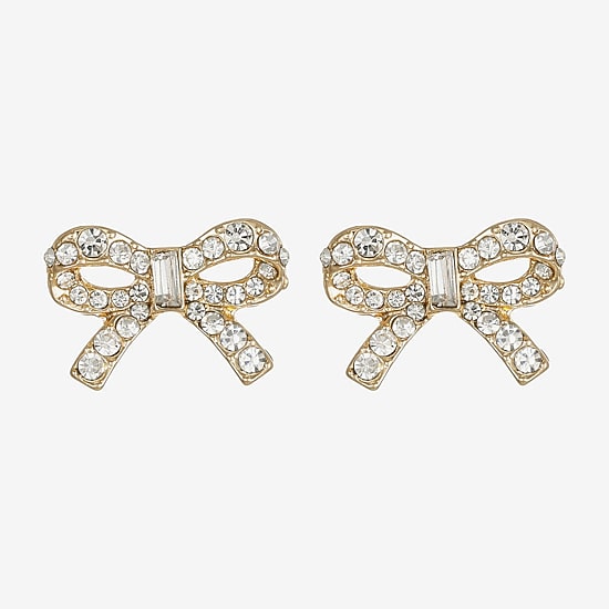 Monet Jewelry Gold Tone Glass Simulated Pearl 20mm Bow Stud Earrings