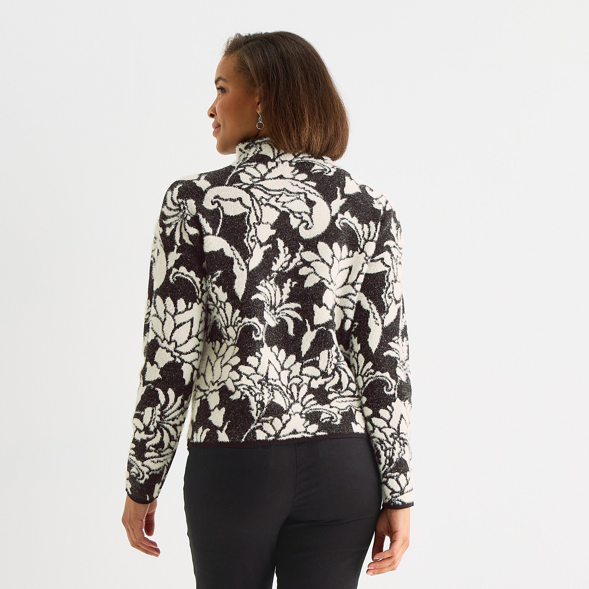 Liz Claiborne Tall Womens Funnel Neck Long Sleeve Floral Pullover Sweater