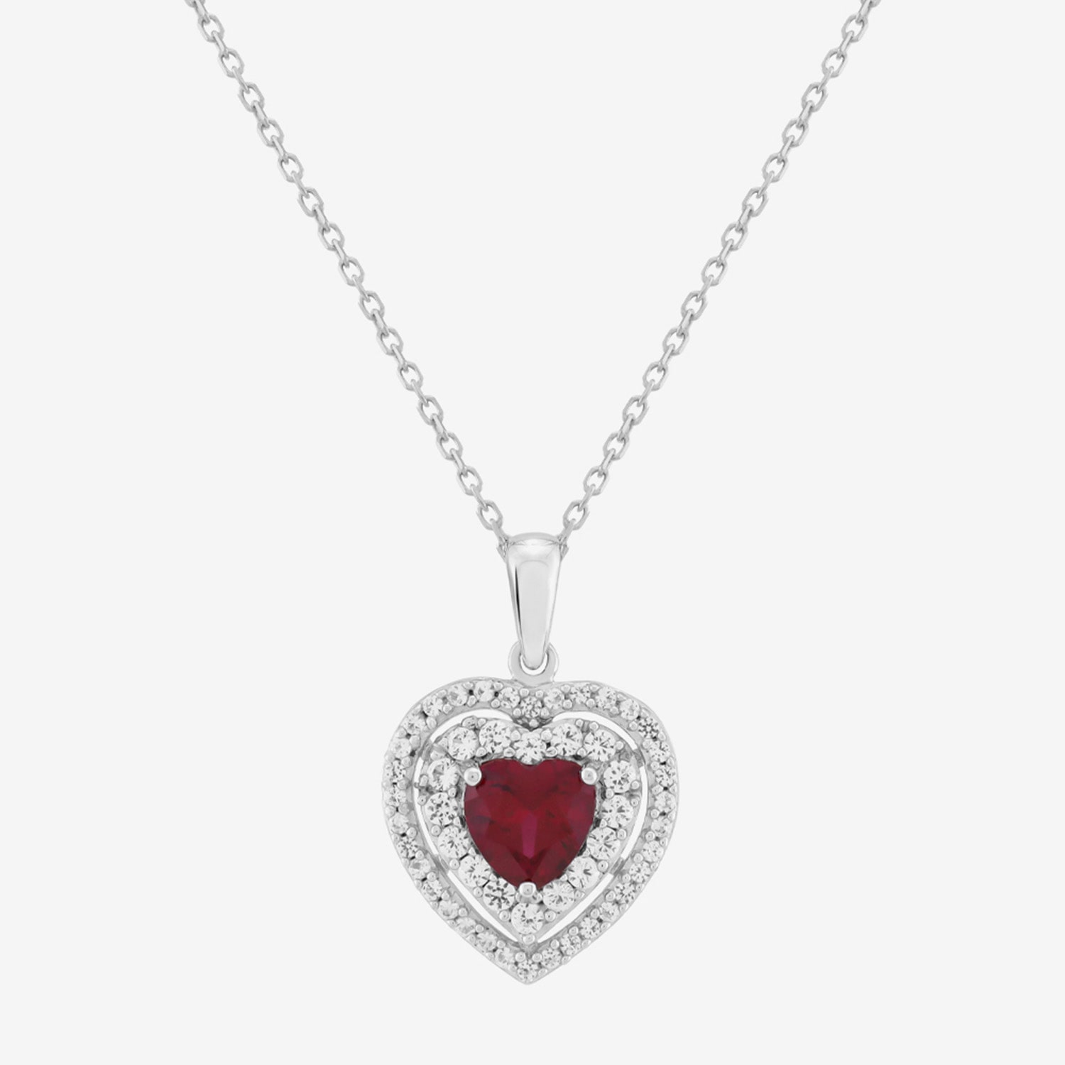 Womens Lab Created Red Ruby Sterling Silver Heart 18 Inch Pendant Necklace