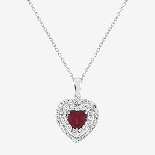 Limited Quantities! Womens Lab Created Red Ruby Sterling Silver Heart 18 Inch Pendant Necklace, One Size