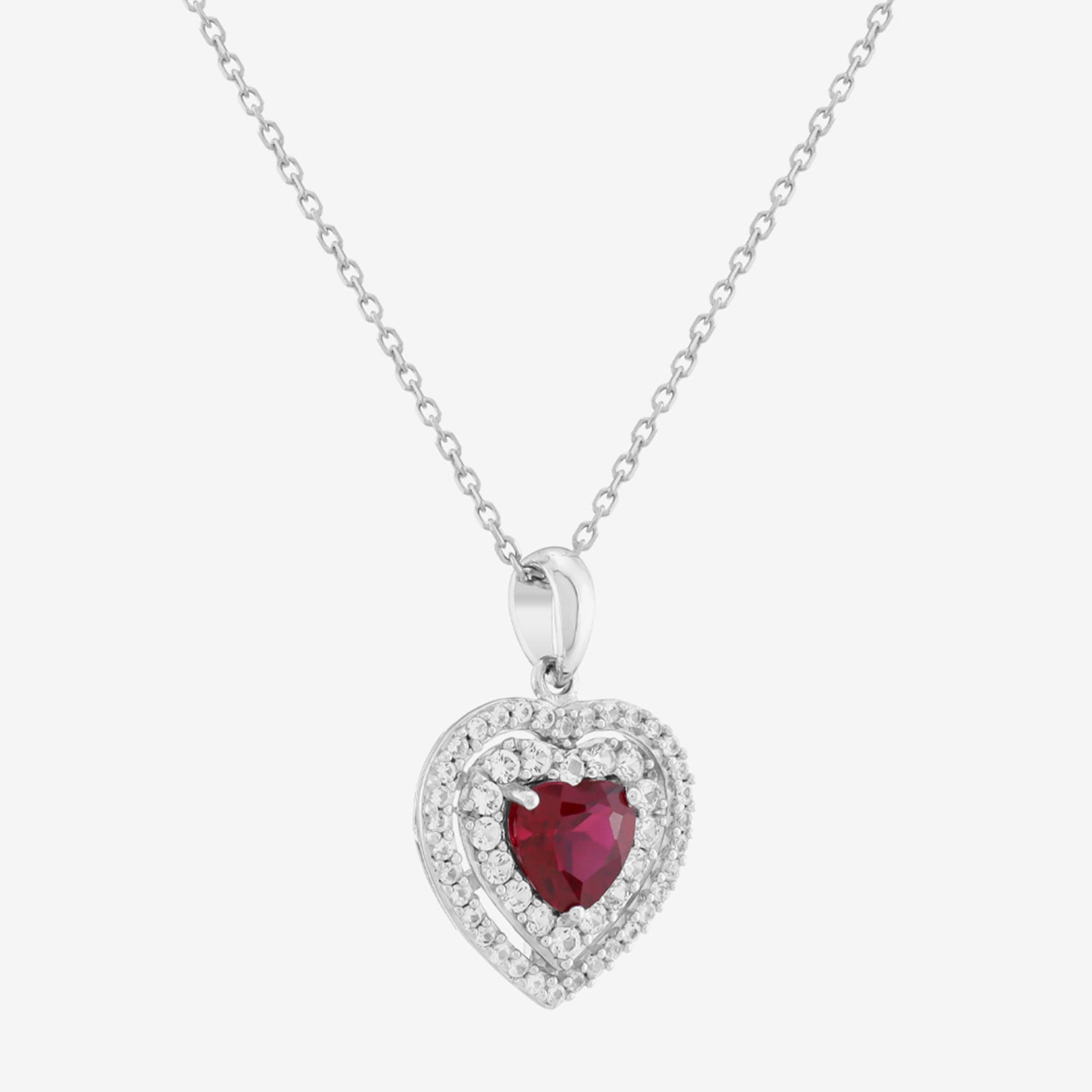 Womens Lab Created Red Ruby Sterling Silver Heart 18 Inch Pendant Necklace