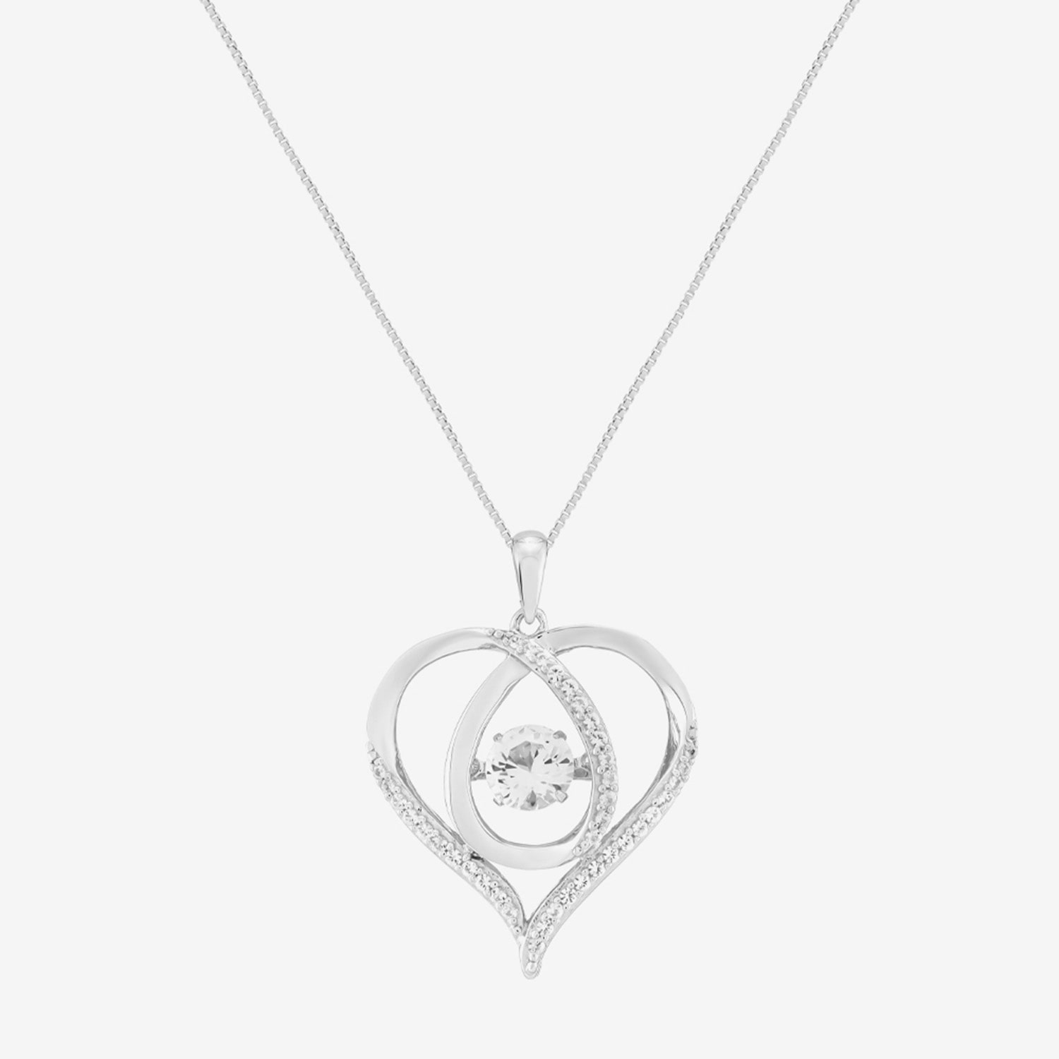 Limited Quantities! Womens Lab Created White Sapphire Sterling Silver Heart 18 Inch Pendant Necklace