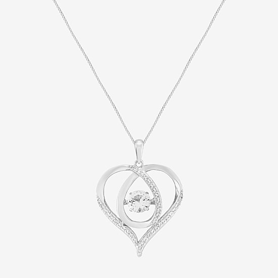 Limited Quantities! Womens Lab Created White Sapphire Sterling Silver Heart 18 Inch Pendant Necklace