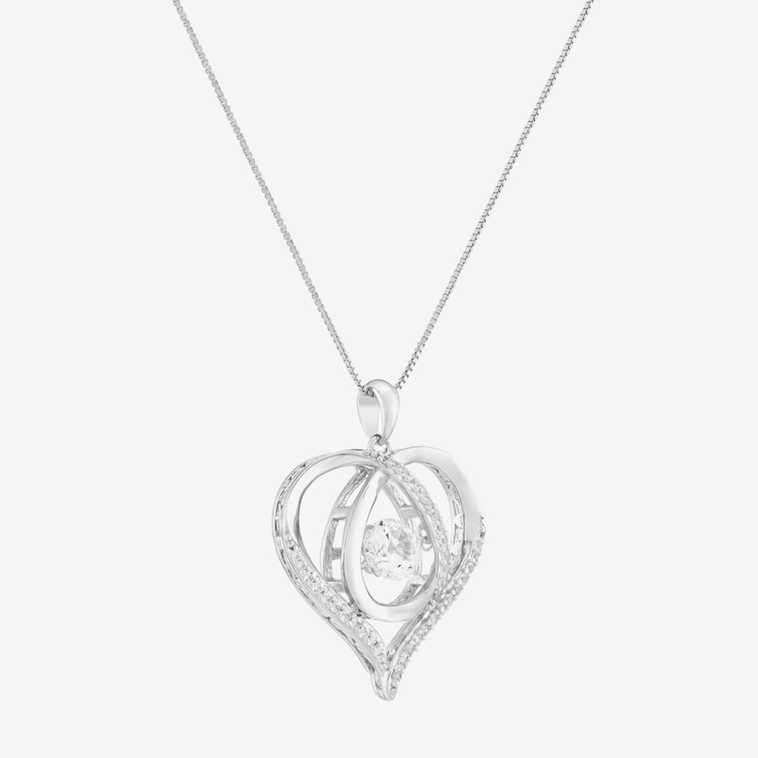 Limited Quantities! Womens Lab Created White Sapphire Sterling Silver Heart 18 Inch Pendant Necklace
