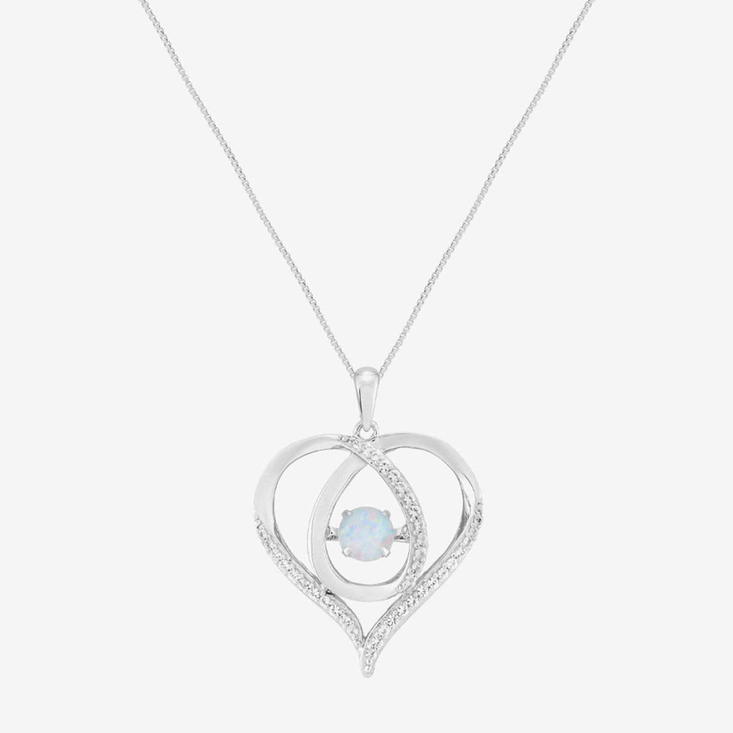 Limited Quantities! Womens Lab Created White Opal Sterling Silver Heart 18 Inch Pendant Necklace