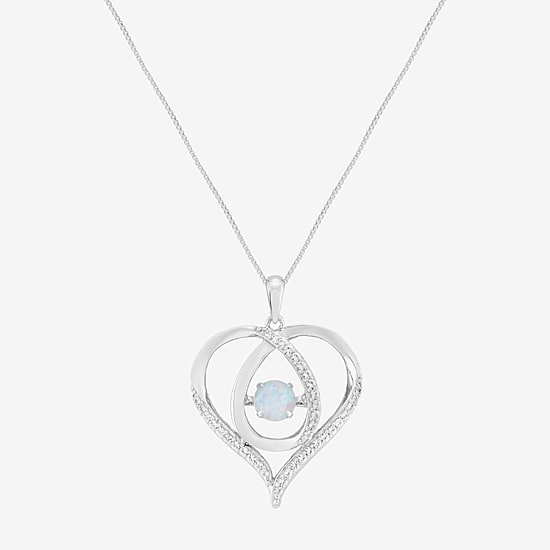 Limited Quantities! Womens Lab Created White Opal Sterling Silver Heart 18 Inch Pendant Necklace