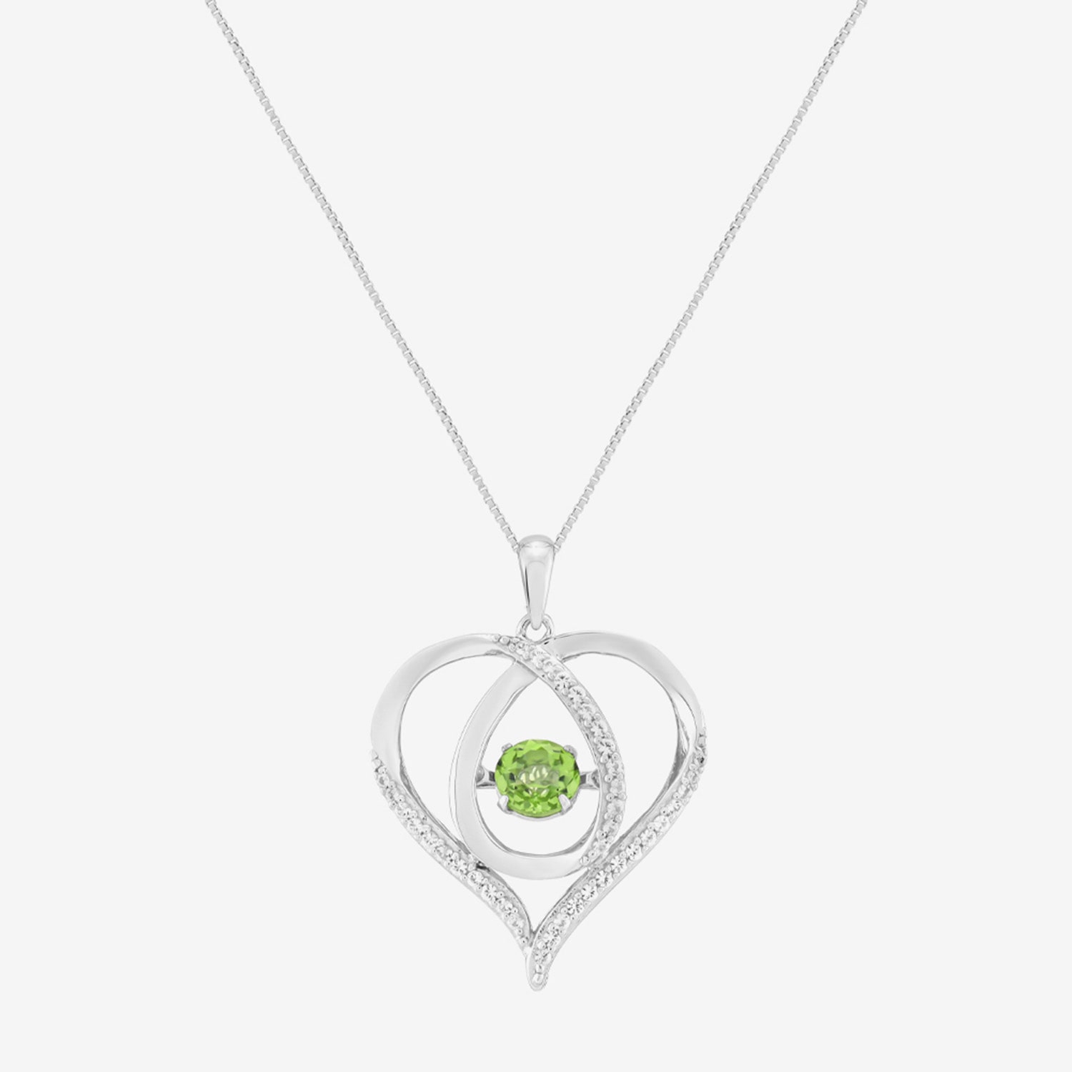 Womens Genuine Green Peridot Sterling Silver Heart 18 Inch Pendant Necklace