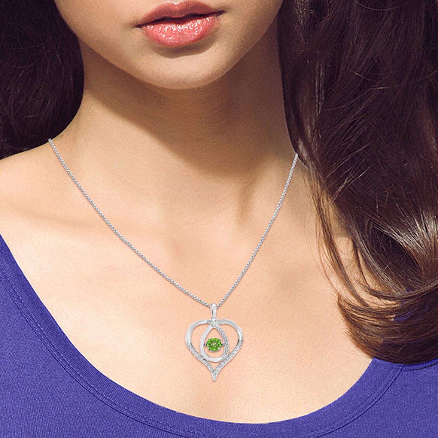 Womens Genuine Green Peridot Sterling Silver Heart 18 Inch Pendant Necklace
