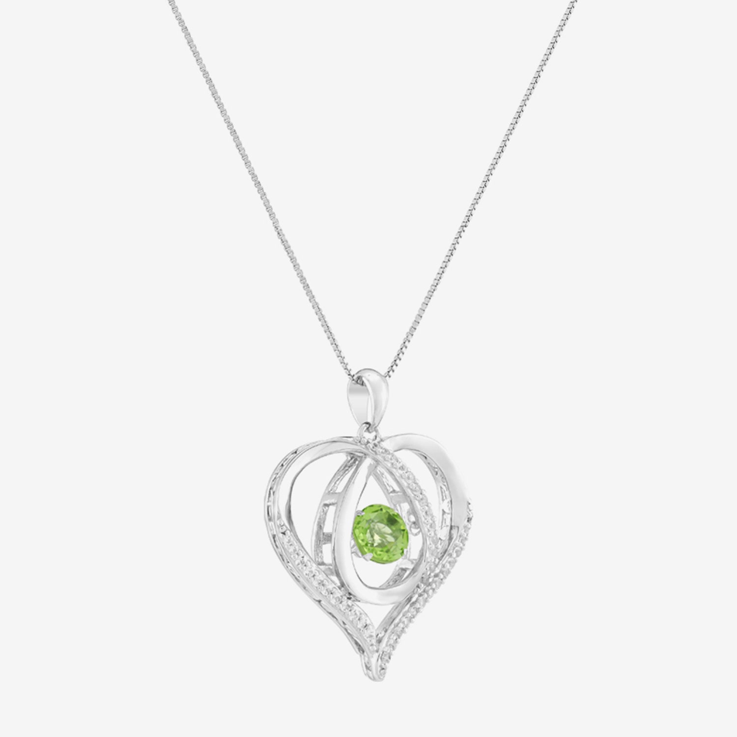 Womens Genuine Green Peridot Sterling Silver Heart 18 Inch Pendant Necklace