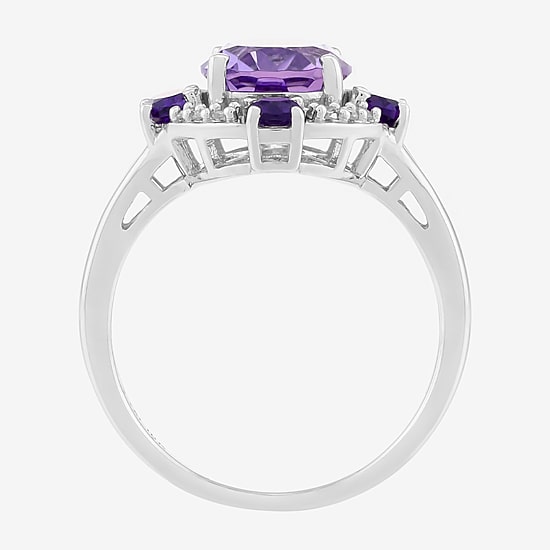 Limited Quantities! Womens Diamond Accent Genuine Purple Amethyst 10K Gold Oval Halo Cocktail Ring
