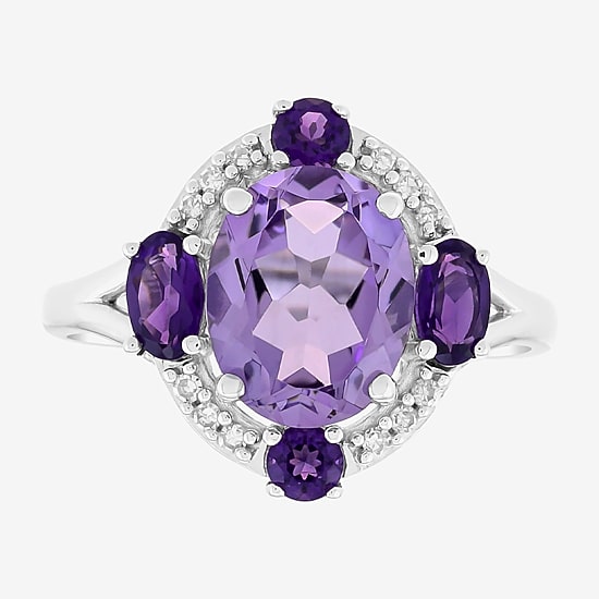 Limited Quantities! Womens Diamond Accent Genuine Purple Amethyst 10K Gold Oval Halo Cocktail Ring