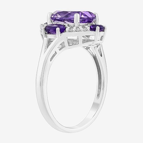 Limited Quantities! Womens Diamond Accent Genuine Purple Amethyst 10K Gold Oval Halo Cocktail Ring