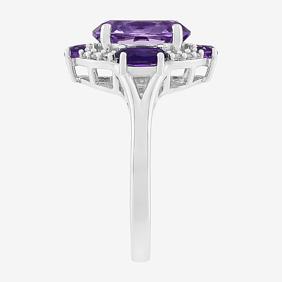 Limited Quantities! Womens Diamond Accent Genuine Purple Amethyst 10K Gold Oval Halo Cocktail Ring